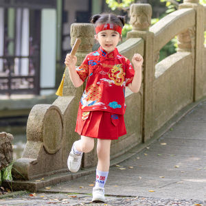 [2-13 Years] daidai (Ready Stock) Boy Girl Red Tang Suit Children Kid Chinese New Year CNY Hanfu 儿童汉服新中式古装男童女童国风唐装短袖套装