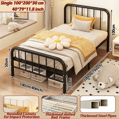 Queen Bed Frame-Iron Metal Bed Frame High Load-bearingMattress Foundation with Steel Slat SupportUnder Foundation Storage Easy Assembly Single/Double/King Size Black Bed