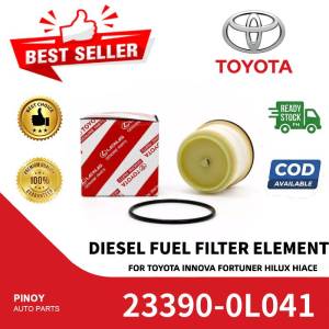 Toyota Diesel Fuel Filter Element for Innova Fortuner Hilux Hiace 23390-0L041. Red and white packaging black O-ring included. Best seller premium quality ready stock COD available.