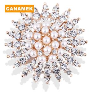 【CANAMEK】 Rhinestone Flower Brooches Pearl Classic Brooch Pins Women Jewelry Accessories