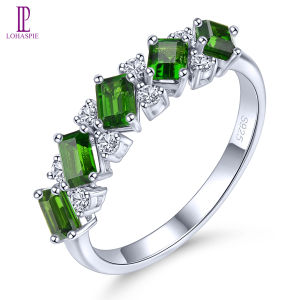 Lohaspie Jewelry Real 1.1 Carats 925 Real Sterling Silver Ring Green Natural Chrome Diopside Ring 925 Silver Engagement Ring Ladies Ring With Birthstone 925 Silver Jewelry