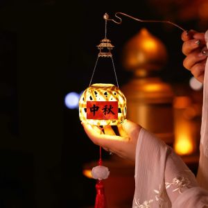 HPVDBP Ancient Style Mid-Autumn Festival Lantern Luminous Handmade Rabbit Handheld Lantern Chinese DIY Material Bag Children DIY Lantern Material Kit Kid Gift