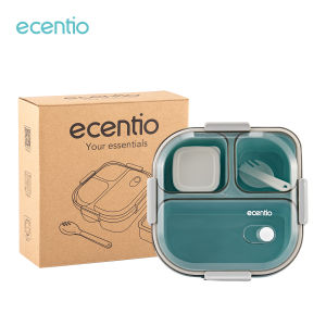 ecentio Tempat Makan Anti Tumpah Lunch Box 3 Grid Dengan Sendok Gratis Anti Tumpah Berbahan PP 1100ml BPA Free tempat makanan anak sekolah