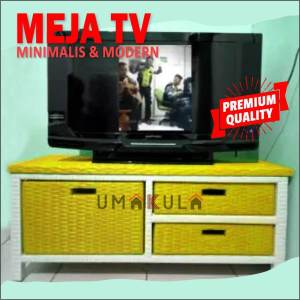 Meja TV 43 Inci Rotan Sintetis Rak Lemari Bufet Laci Buffet Minimalis Serbaguna Cantik Estetik Murah
