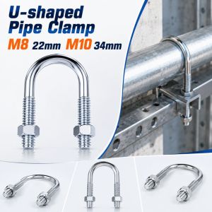 SHIRUI Multifunctional U-Bolts Screws with Screw Nut M8 22mm M10 34mm Fixed Clamp High Quality Zinc Plating U-shaped Pipe Clamp Pipes Building Fasteners