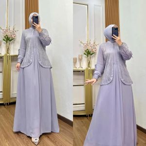 Delova Dress Matt Ceruty Mix Brukat Apk Payet Size XL Dress Kondangan Wanita Dewasa Terbaru 2025