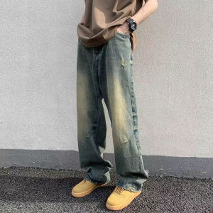 celana jeans pria dewasa korean style retro baggy pants casual celana denim panjang cowok kulot