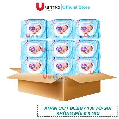 Combo 9 khăn ướt Bobby Care không hương 100 miếng (Xanh)