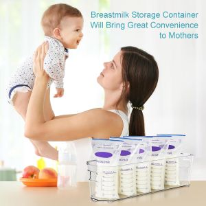 Vtopmart Breastmilk Storage Container 4PCS Set Clear Freezer and Fridge Organizer Bins Plastic Storage Bins for Breast Milk Baby Pouches Formula Bottles and Yogurts 4.3’’ Width 14.7" Long