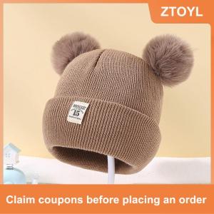 【ZTOYL】 Cute Winter Hat Solid Color Wool Knitted Bonnet Bebe Newborn Baby Hat Pompom For Kids Boys Girls Children Warm Cap