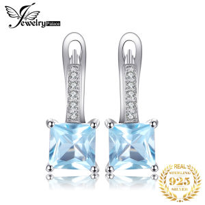 JewelryPalace 1.4ct Princess Cut Sky Blue Topaz 925 Sterling Silver Hoop Earrings for Woman Fashion Wedding Anniversary Gift
