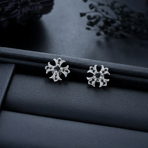 Vintage Cross Zircon Magnetic Ear Clips for Men and Women No Piercing Required Silver Cross Design Zircon Stones Black Background