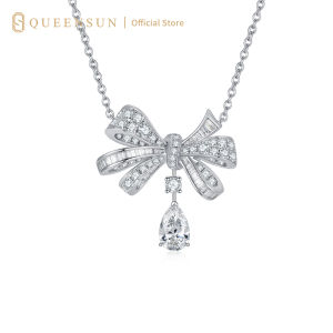 18k Gold Lab Diamond Bow & Pear Drop Pendant Necklace | Lab Diamond Pear Shaped Drop Necklace | Full Diamond Bow Jewelry | Minimalist Luxury Necklaces | Daily Wear Sparkling Pendant | 18K金培育钻石吊坠满钻蝴蝶结水滴钻项链