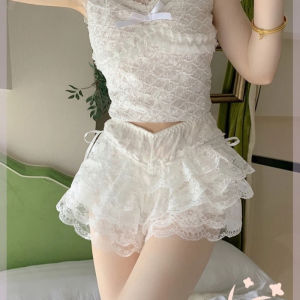 Fashion Lace-up Lace Flower Shorts Drawstring Lolita Style Lace Skirt Support Pants Summer Safety Pants Women Girls