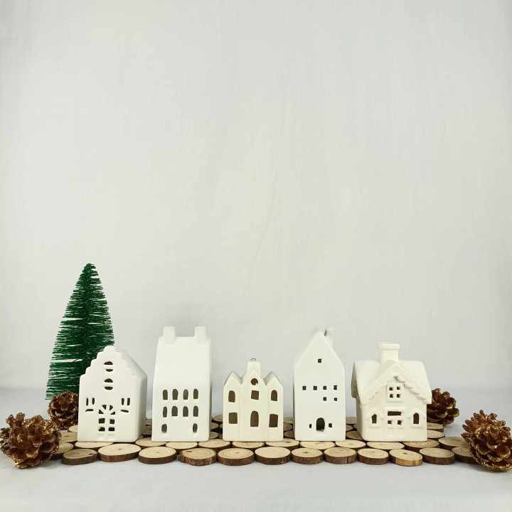 Decorative White Christmas Village Houses Display Home & Garden