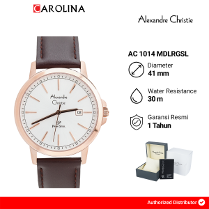 Jam Tangan Pria Alexandre Christie Primo Steel AC 1014 MDLRGSL White Dial Brown Leather Strap