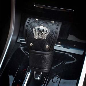 SEJUE4373 High Quality Shine Leather Car Accessories Crown Diamond Car Interior Decor Gear Shift Knob Cover Car Seat Belt Cover Hand Brake Cover