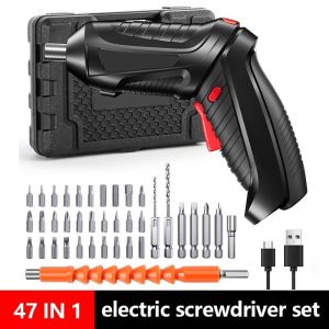 47PCS Wireless Cordless Electric Screwdriver Drill 4.2V Rechargeable Cordless Screwdriver Drill Hand Drill Furniture