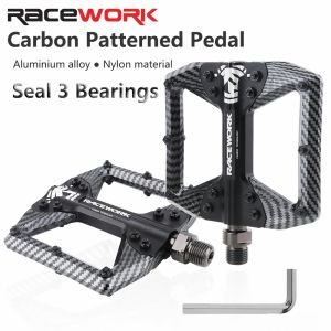 Racework Bicycle Pedals 3 Bearings Carbon Fiber Coating Ultralight Flat Pedals