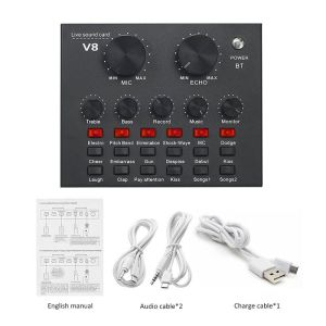 Professional Condenser Microphone + V8 Sound Card Recording For Radio Braodcasting Singing Tiktok Facebbok 抖音 Live麦克风 声卡
