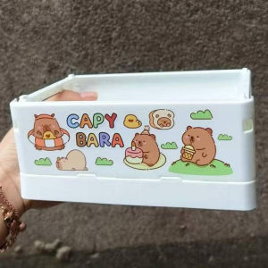 2025 Cartoon Capybara Folding Plastic Storage Collapsible Storage Container Desktop Cosmetic Storage Basket Home Office Organizer Storage Birthday Gifts
