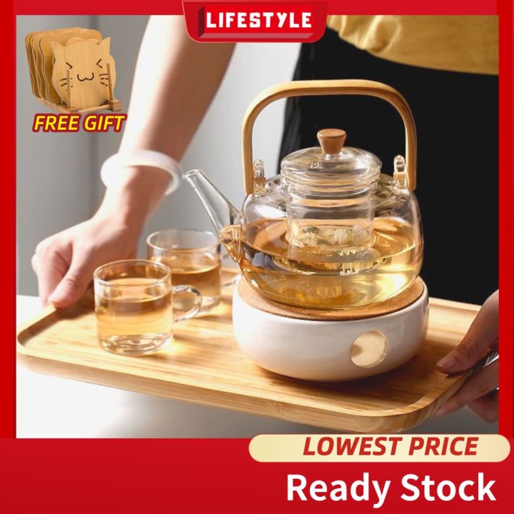 LIFESTYLE 🔥Free Gift🔥 1000ml Glass Chinese Tea Pot with Wooden Handle