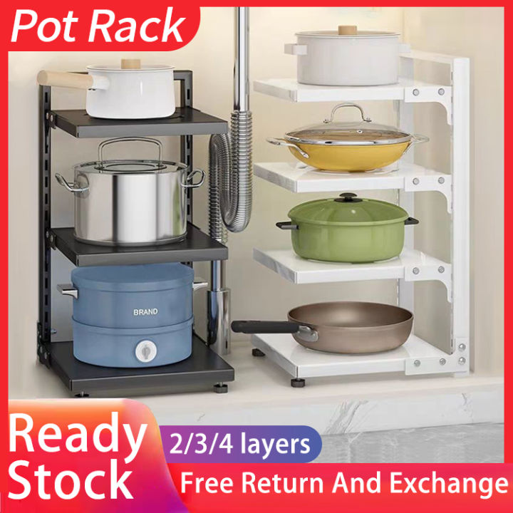 Kitchen Pot Organizer Rack 2/3/4 Layers Adjustable Multifunction ...