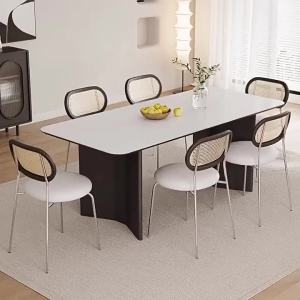 Solid Wood Pure White Rock Dining Table Household Dining Table Black Workbench