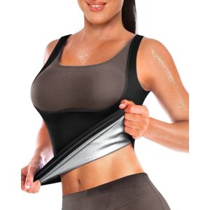 JHHB Sauna Suit for Women Sweat Vest Waist Trainer Corset Slimming Body Shaper Jacket Workout Fat Burner Zipper Tops
