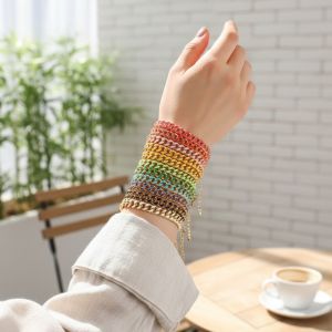 YOCKY Punk Cuban Link Chain Bracelets Colorful Copper Gold Plated Rainbow Color Hand Chains Simple Hip Pop Enamel Cuba Chain