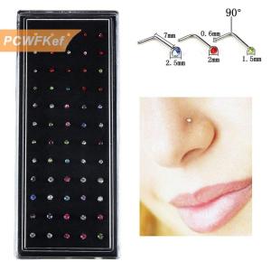 【PCWFKef】 60 cái bộ thép không gỉ CZ pha lê L Hình dạng mũi vòng cơ thể Stud