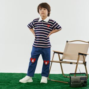 Kiddynia Striped Polo and Pants Set ชุดเซ็ตเสื้อยืดลายทางพร้อมกางเกงขายาว พร้อมติดหัวใจ KDN