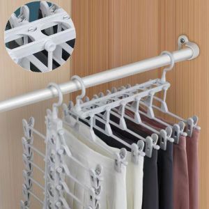 6 In 1 Multifunctional Stackable Hanger With Adjustable Clips For Pants Skirts Space Saving Extendable