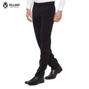 Celana Panjang Formal Pria Kerja Kantor Model Slimfit Bahan High Twist Doby Salur Hitam 27-36