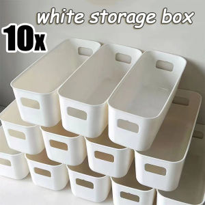 10Pcs Japanese Style White Storage Bins / Plastic Storage Basket with Handle / for Bedroom Kitchen Office Space Saver / Desktop Organizer Storage Box