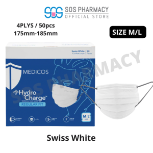 MEDICOS Regular Fit Size M/L 175 HydroCharge 4ply Surgical Face Mask (Assorted Color) 50’s