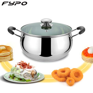 Fypo 20/24cm Stock pot 304 Stainless Steel Milk Pot Soup Pot With Glass Lid Double Heatproof Handles Household Kitchen Pasta Sauce Pot Cooking Pot Universal Induction Cooker Gas Stove