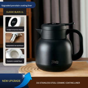 BINCOO Ceramic Liner Teapot Large Thermal Flask Insulation Coffee Kettle Making Tea with Stainless Steel Liner Filter for Home Office 1L/1.5L