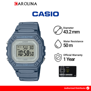 Jam Tangan Wanita Casio W-218HC-2A Digital Quartz Watch Blue Dial Resin Band