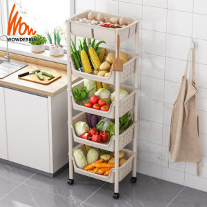 Vegetables Basket Storage Trolley Rack 2 / 3 / 4 Tier Trolley Toy Storage Rack Rak Dapur Kitchen Basket Storage Trolley Rack