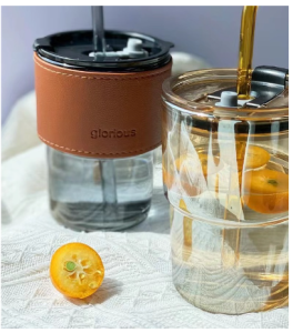 Glass Straw Cup Coffee Mug with Lid Tumbler Hot Cold Milk Tea Cup Water Bottles