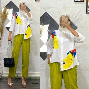 KINARA Setelan Wanita Moscrepe Premium / Baju One Set Wanita Terbaru Bahan Moscrepe Pants Linen Rami