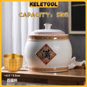 Jingdezhen Ceramic Rice Jar Household Airtight Sealed Moisture Proof & Insect Proof Rice Barrel with Lid for Kitchen Storage 5kg/10kg/15kg/20kg/30kg 景德镇陶瓷米缸