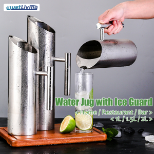 JustLiving Straight Water Jug with Ice Guard Stainless Steel Water Pitcher Drinking Kettle Fruit Tie Pot for Hotel Bar Restaurant Large Capacity Juice Jug Pitcher < 1L/1.5L/2L >