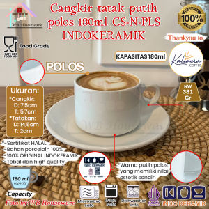 INDO KERAMIK cangkir + lepek putih polos 180ml / gold lining cup and saucer / coffee tea / hotel resto CS-N-PLS/CS-N-GS