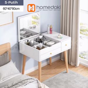 Homedoki Meja Rias Minimalis / Meja rias flip-top / Meja Rias Minimalis Kaki Kayu Solid / Meja Rias Mewah / Meja rias gadis cantik