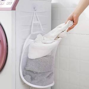 Self-Adhesive Folding Net Dirty Clothes Basket Cartoon Storage Large Capacity No Punching Toilet Bin