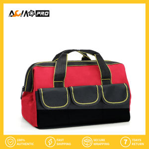 AumoPro 1PC Tool Bag Solid Strong Base Canvas Wide Mouth Tool Tote Bag Tool Hand Bag Storage with Adjustable Shoulder Strap & External Pockets for Home DIY Tools Storage 13/16