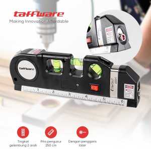 Taffware LEVELPRO3 Penggaris Laser 250CM Multifungsi dengan Waterpass 3 Arah - Warna hitam