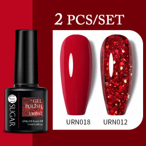 UR SUGAR 2 Colors Red Sequins Nail UV Gel Polish Set Pink Purple Yellow Blue Semi-permanent UV Gel Soak Off UV Lamp Cure Nail Varnish